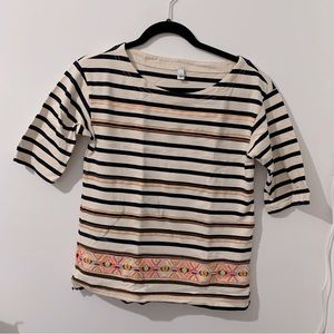 LIKE NEW J. CREW STRIPED IKAT EMBROIDERED TSHIRT